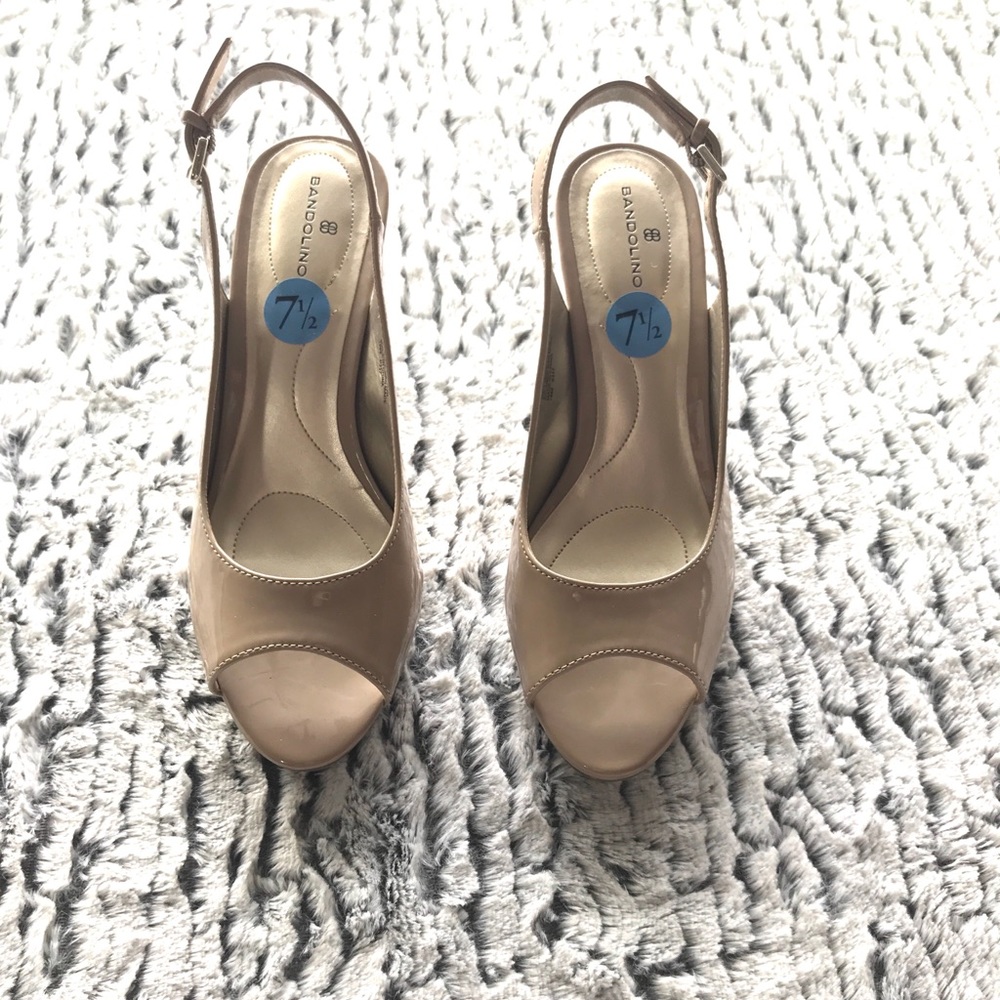 Taupe Bandolino peep toe slingback heels